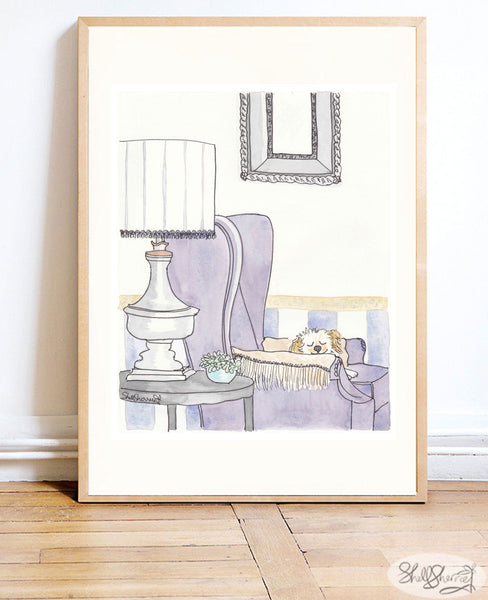 art decor interiors dog on wing chair by shell sherree