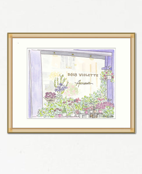 Purple Flower Shop Paris art print Bois Violette