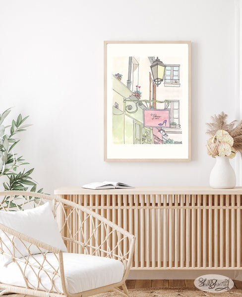 paris shoe shop french art print by shell sherree