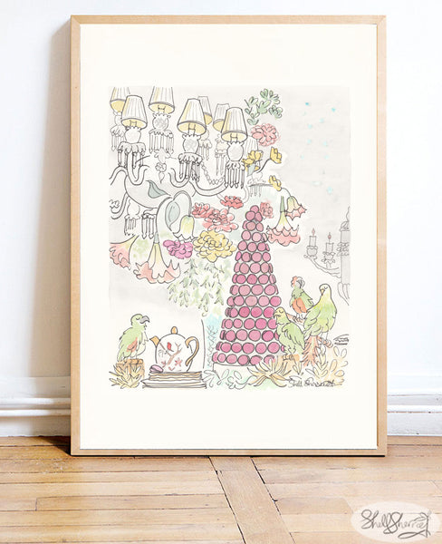 french wall art chandelier birds bacchanalia tea by shell sherree