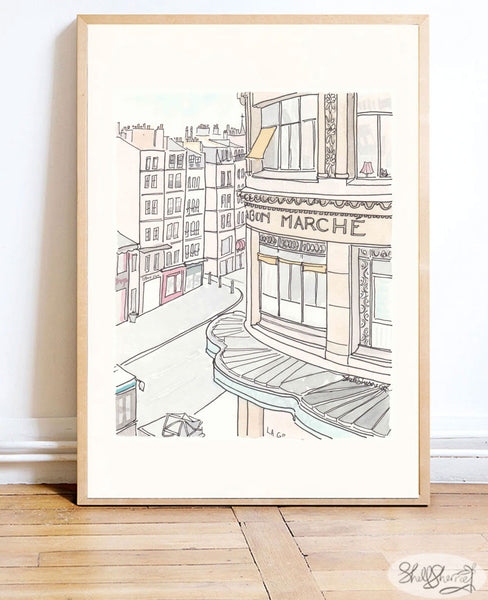 paris print le bon marche street scene shell sherree