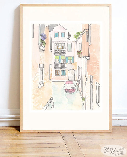 italy wall art venice canal red boat colorful by shell sherree