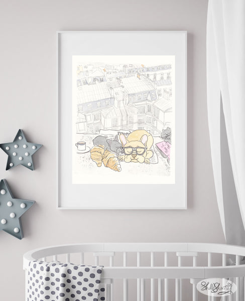 french bulldogs nursery decor art illustration by shellsherree