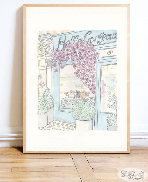 cats flower shop window art print shellsherree