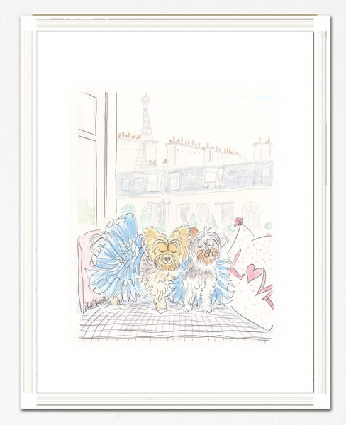 yorkie dogs art print wearing tutus in Paris by shell sherree