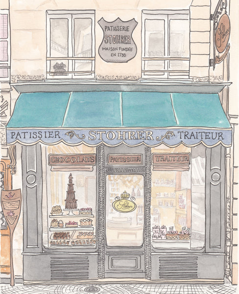 paris stohrer patisserie wall art print illustration by shell sherree