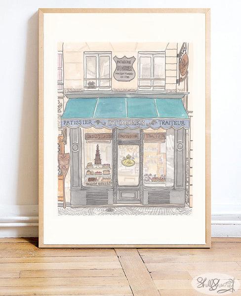 paris stohrer patisserie wall art print illustration by shell sherree