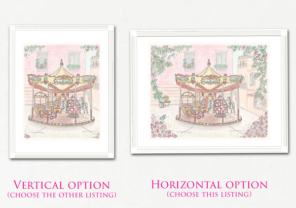 french carousel wall art travel transport theme pink and flowers by shell sherree