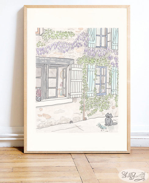 French Country Pretty Wisteria in Brittany art print by Shell Sherree