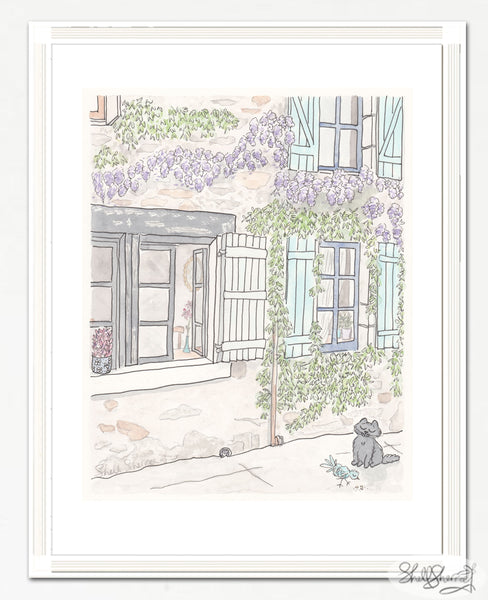 French Country Pretty Wisteria in Brittany art print by Shell Sherree