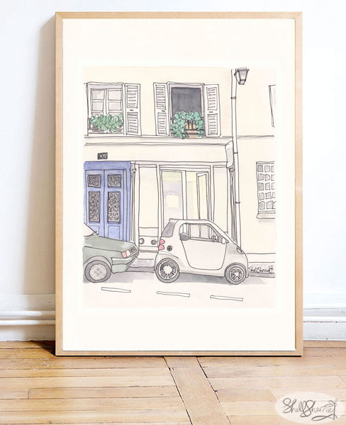 paris cute car print wall art illustration by shell sherree