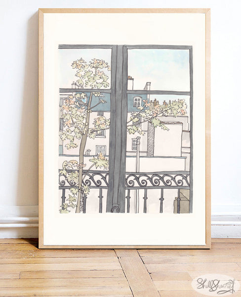 french wall art paris print rooftop autumn view by shell sherree