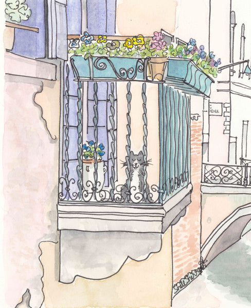 italy wall art cat on venice balcony by shell sherree