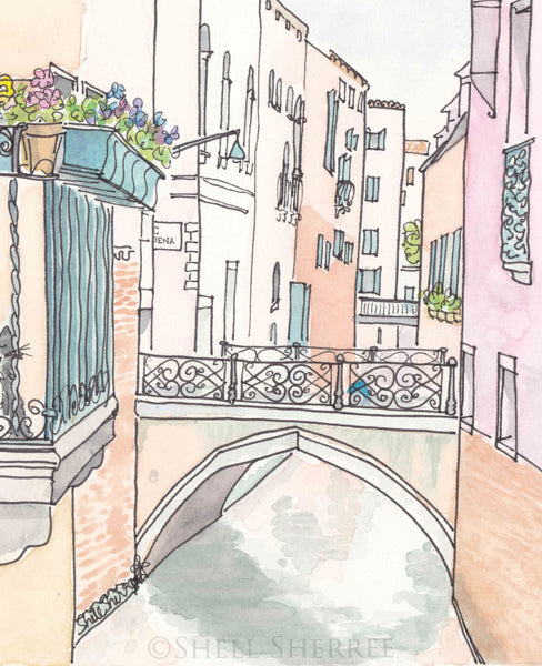 micio cat on venice balcony wall art by shell sherree