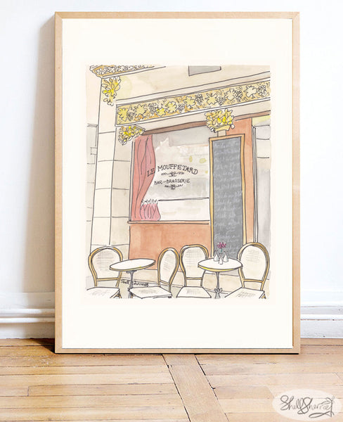 French cafe wall art Paris Print Le Mouffetard by shell sherree