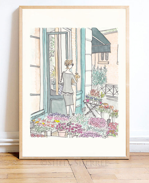 French Paris Flower Shop wall art paris print illustration by Shell Sherree