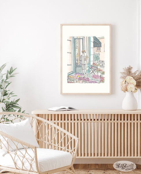 French Paris Flower Shop wall art paris print illustration by Shell Sherree