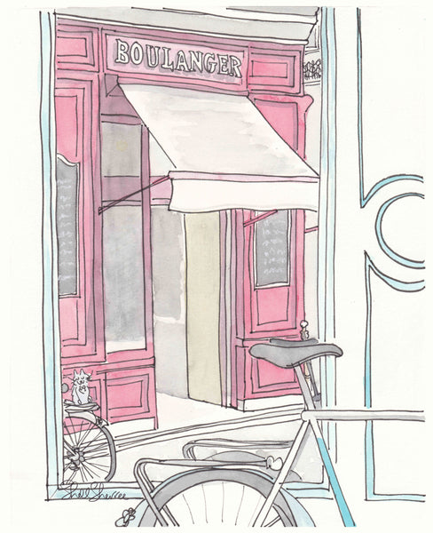 french boulanger bakery art with bicycle by shell sherree