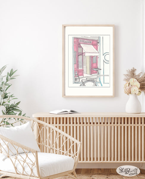 french boulanger bakery art with bicycle by shell sherree