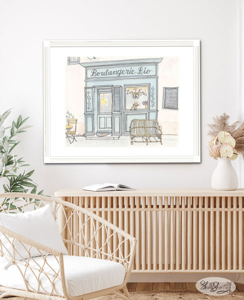 french wall art print boulangerie provence aqua and cream by shell sherree