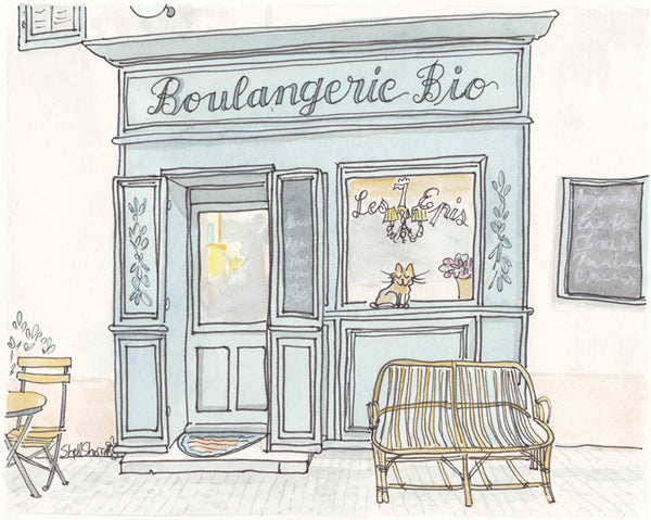 french wall art print boulangerie provence aqua and cream by shell sherree