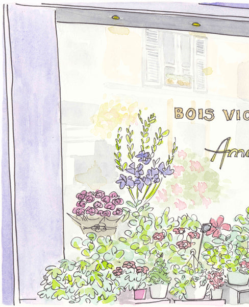 french wall art flower shop bois violette print illustration by shellsherree