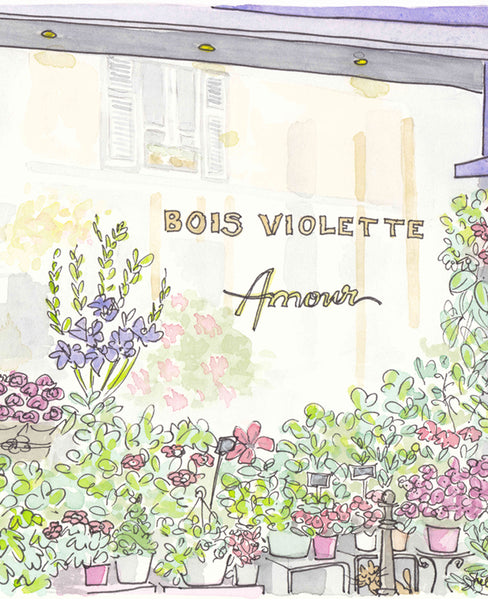 french wall art flower shop bois violette print illustration by shellsherree