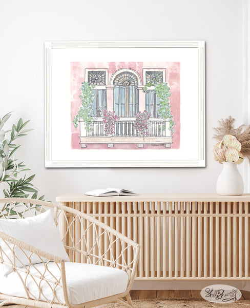italy wall art venice building shutters balcony illustration by shell sherree