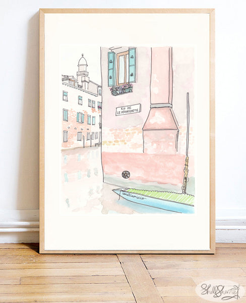 venice italy wall art canal painting illustration muneghete shellsherree