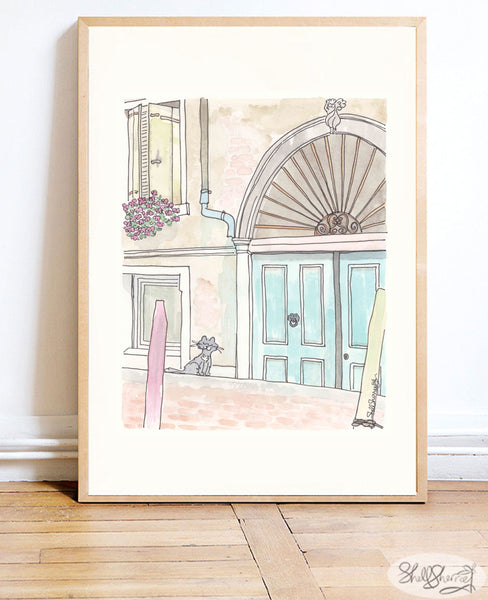 venice wall art painting villa gelati colours with cat by shell sherree