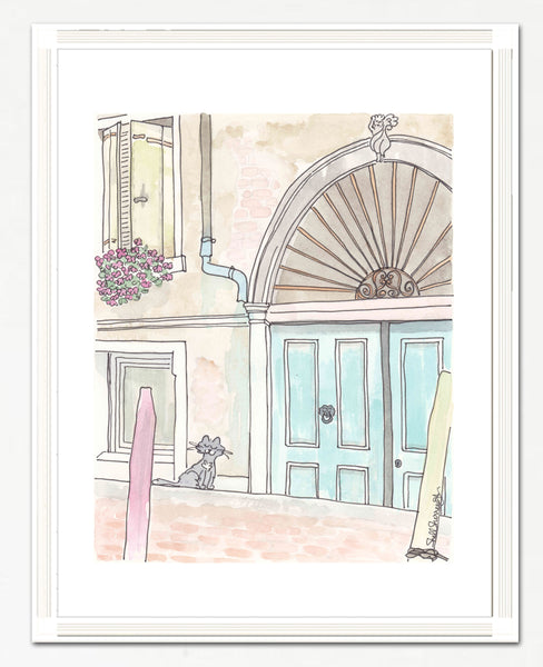 italy wall art print building detail with cat by shell sherree