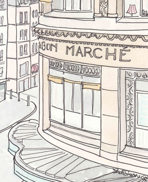 paris print le bon marche street scene shell sherree