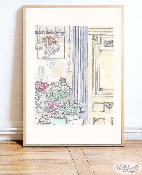 french flower shop wall art au nom de la rose illustration by shell sherree
