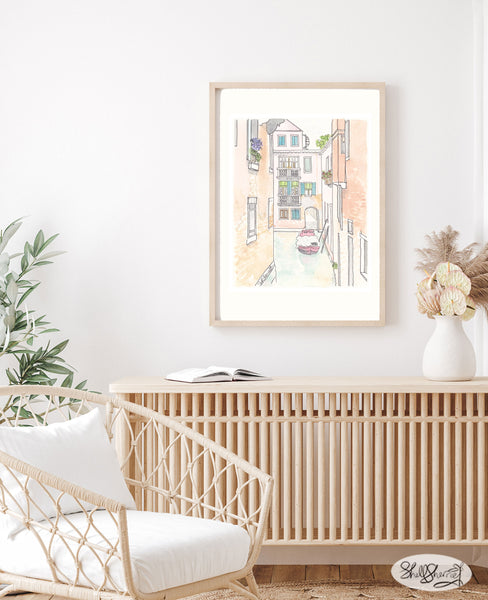 italy wall art venice canal red boat colorful by shell sherree