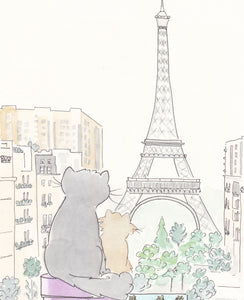 cats with eiffel tower view Paris wall art nursery art shell sherree