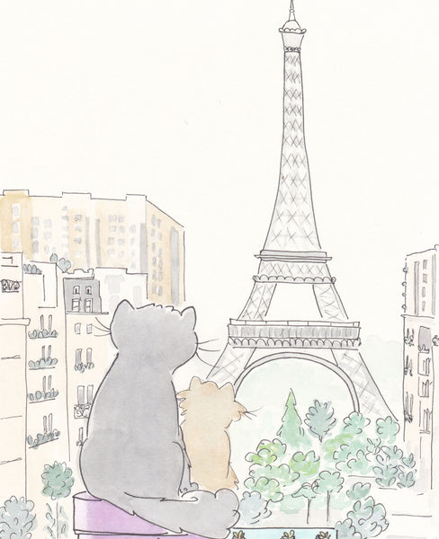 cats with eiffel tower view Paris wall art nursery art shell sherree
