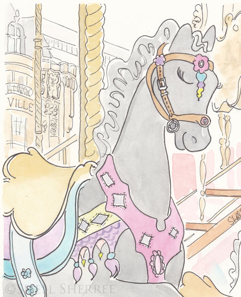 paris carousel pony noir art print by shell sherree