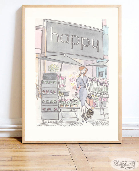 happy french flower shop wall art print by shell sherree
