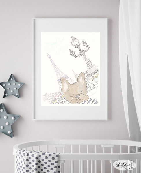 french bulldog paris nursery art print by shell sherree