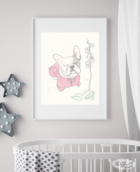 french bulldog wall art frenchie with orchid by shell sherree