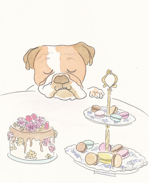 bulldog wall art print with sweets by shell sherree