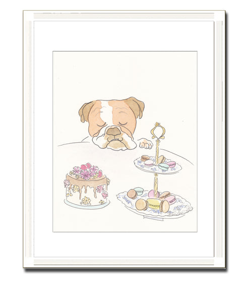 bulldog wall art print with sweets by shell sherree