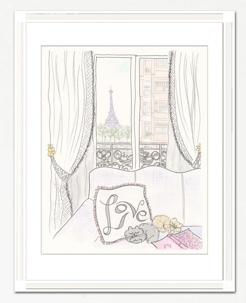 french nursery wall art sleeping cats eiffel tower paris view by shellsherree