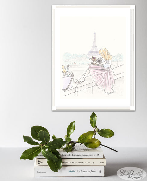 Eiffel Tower wall art print Pink Pleated Cuddles at Eiffel Tower art by shell sherree