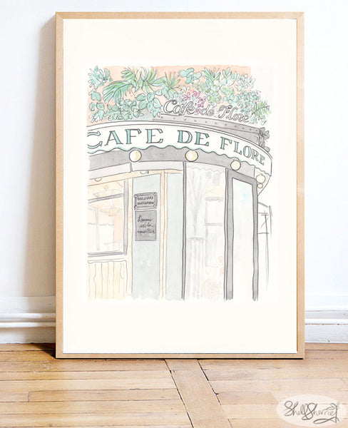 french cafe wall art cafe de flore illustration by shell sherree