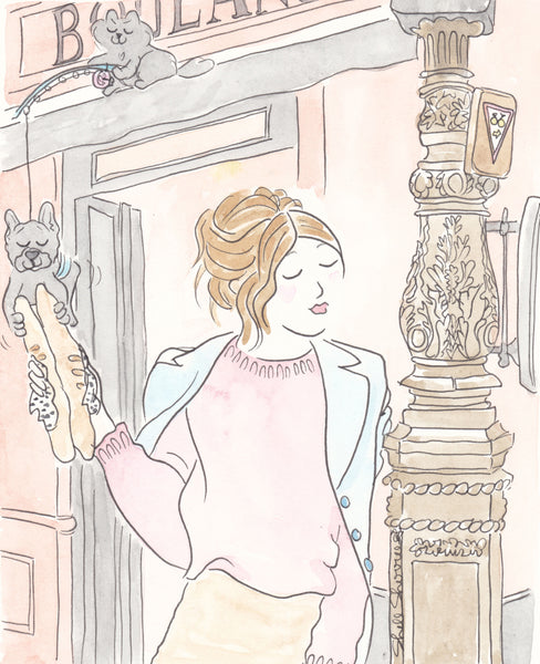 baguette burglars French bulldog and cat Paris wall art by shell sherree