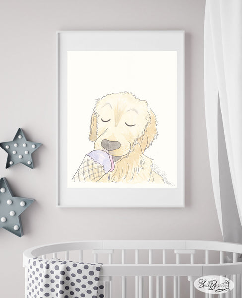 labrador licking ice-cream wall art print shell sherree