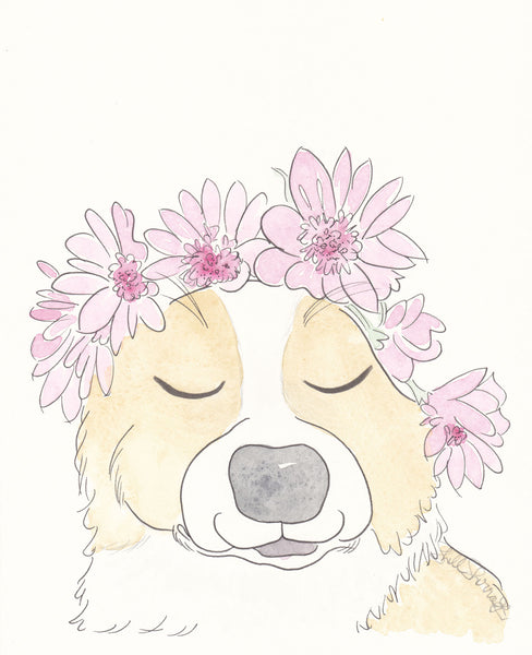 cute corgi with flowers wall art shell sherree