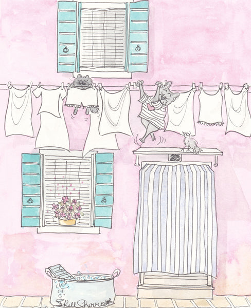 venice washing day animals wall art print shellsherree