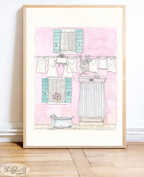 venice washing day animals wall art print shellsherree